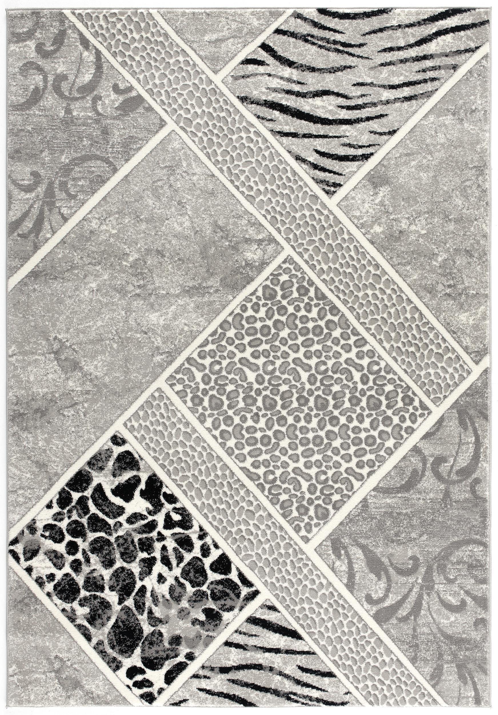 Modern Geometric Animal Print Grey Black Indoor Area Rug - 5' x 7' for Living Room, Bedroom, Dining Room & Kitchen | Stylish Home Decor & Floor Covering | Perfect for Contemporary Spaces & Pet-Friendly Homes