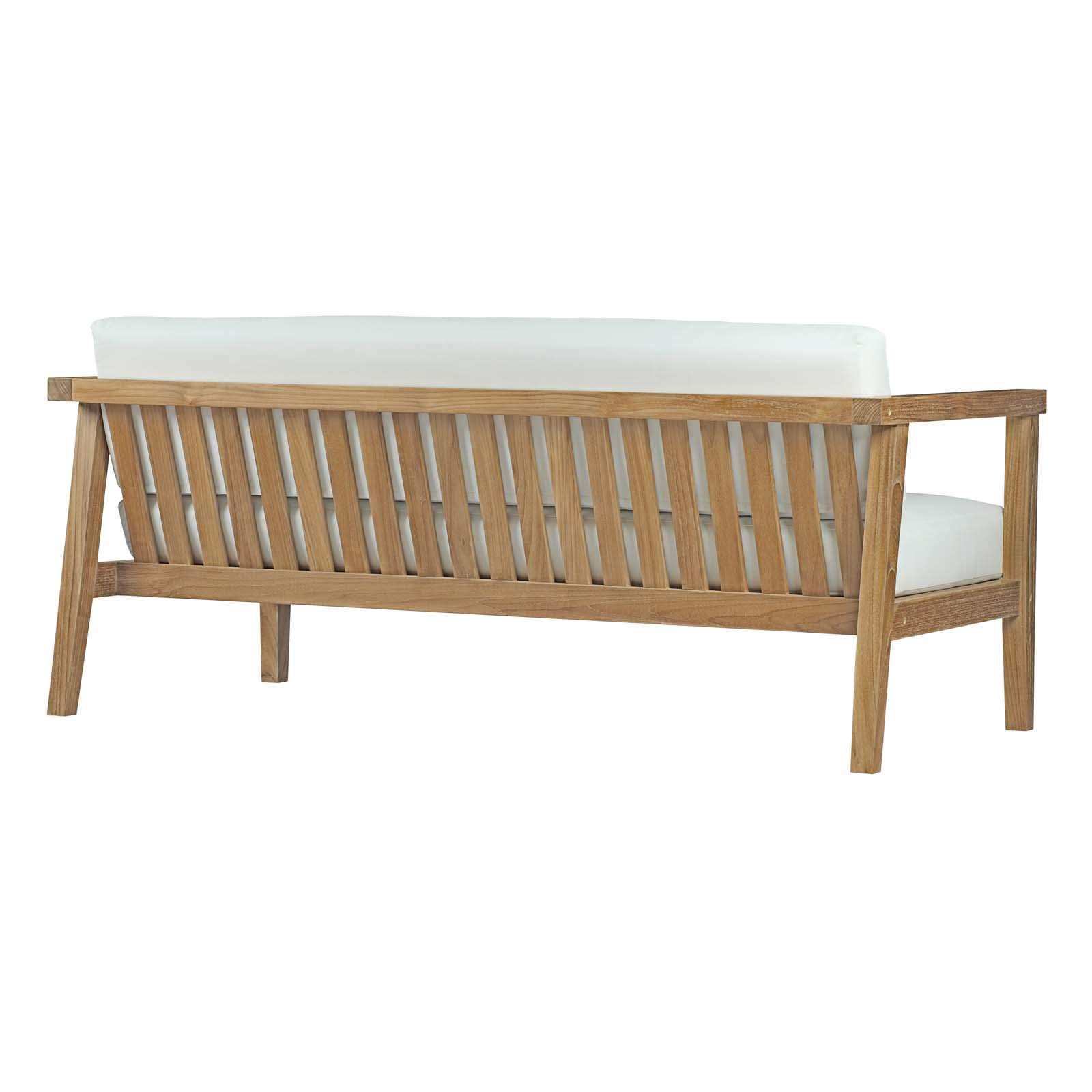 Modern Outdoor Patio Furniture Set - Wooden Lounge Chair, Sofa & Coffee Table in White Natural Finish for Balcony, Garden, Poolside & Backyard Relaxation