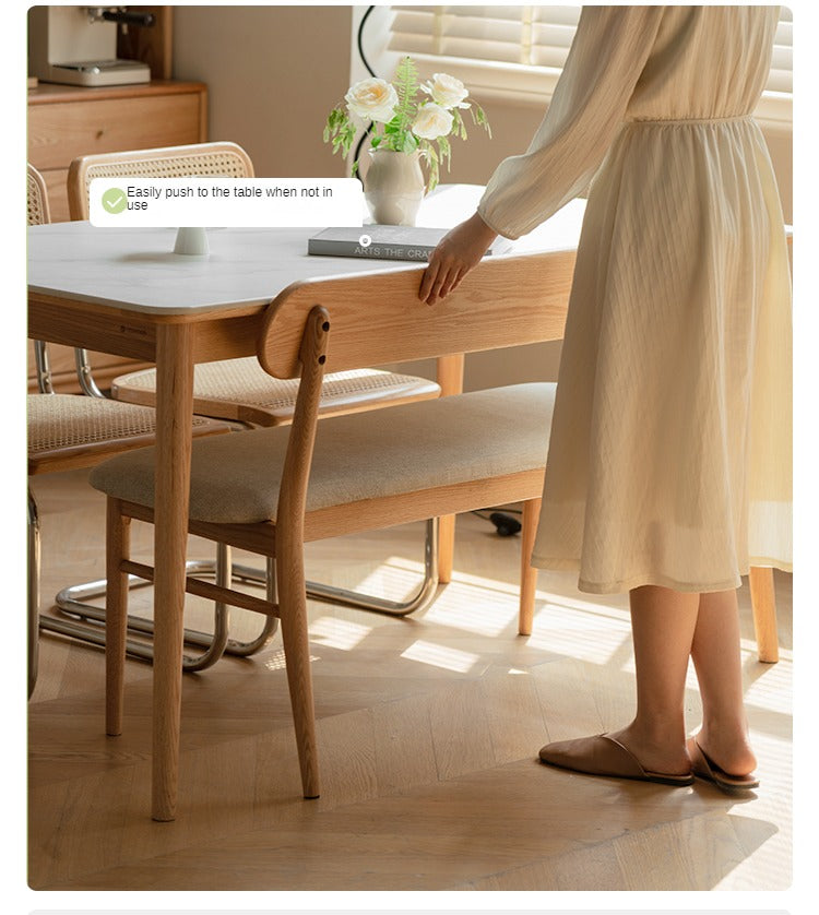 Solid Oak Wood Bench with Soft Cushion and Backrest - Durable Long Seating for Entryway, Dining Room, or Bedroom