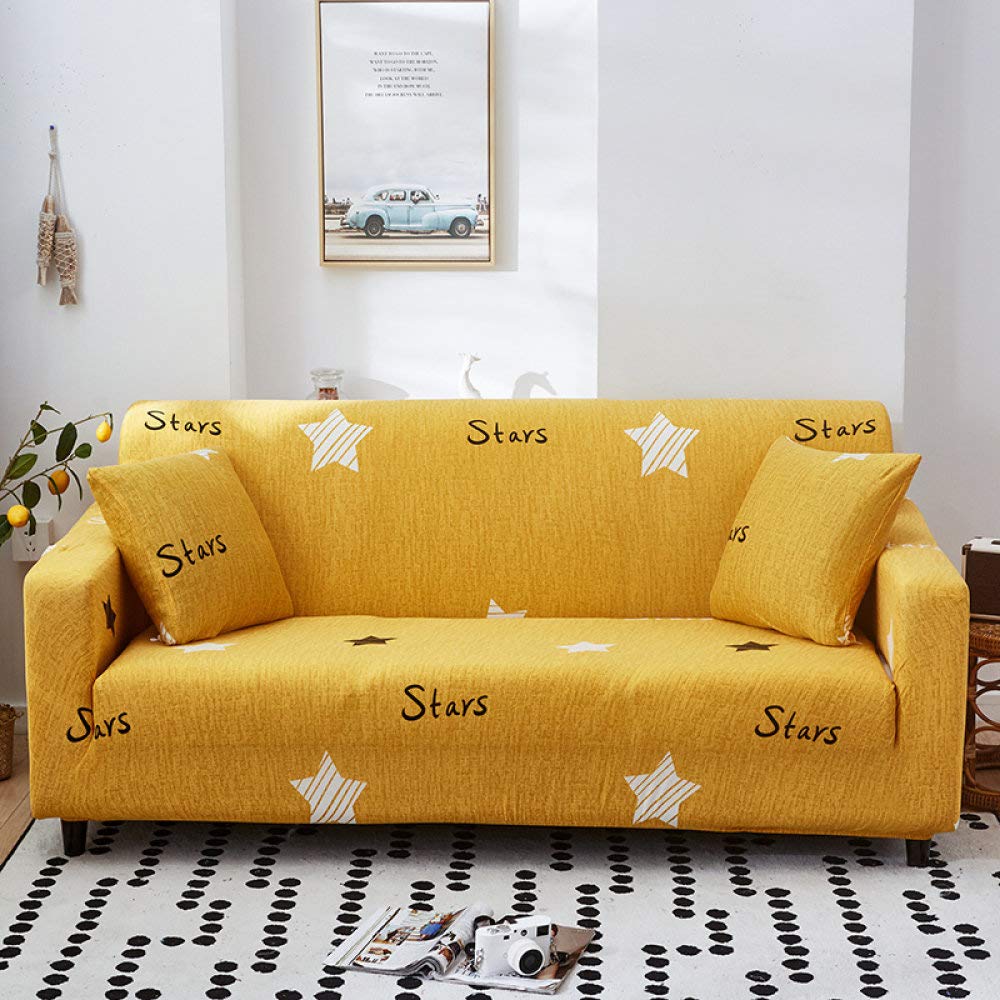 Cartoon Yellow Stars Printed Stretch Elastic Sofa Cover - Universal Fit for 2-Seater & 3-Seater L-Shaped Couches - Kids Room & Living Room Decor - Washable Slipcover for Home Protection & Style Upgrade
