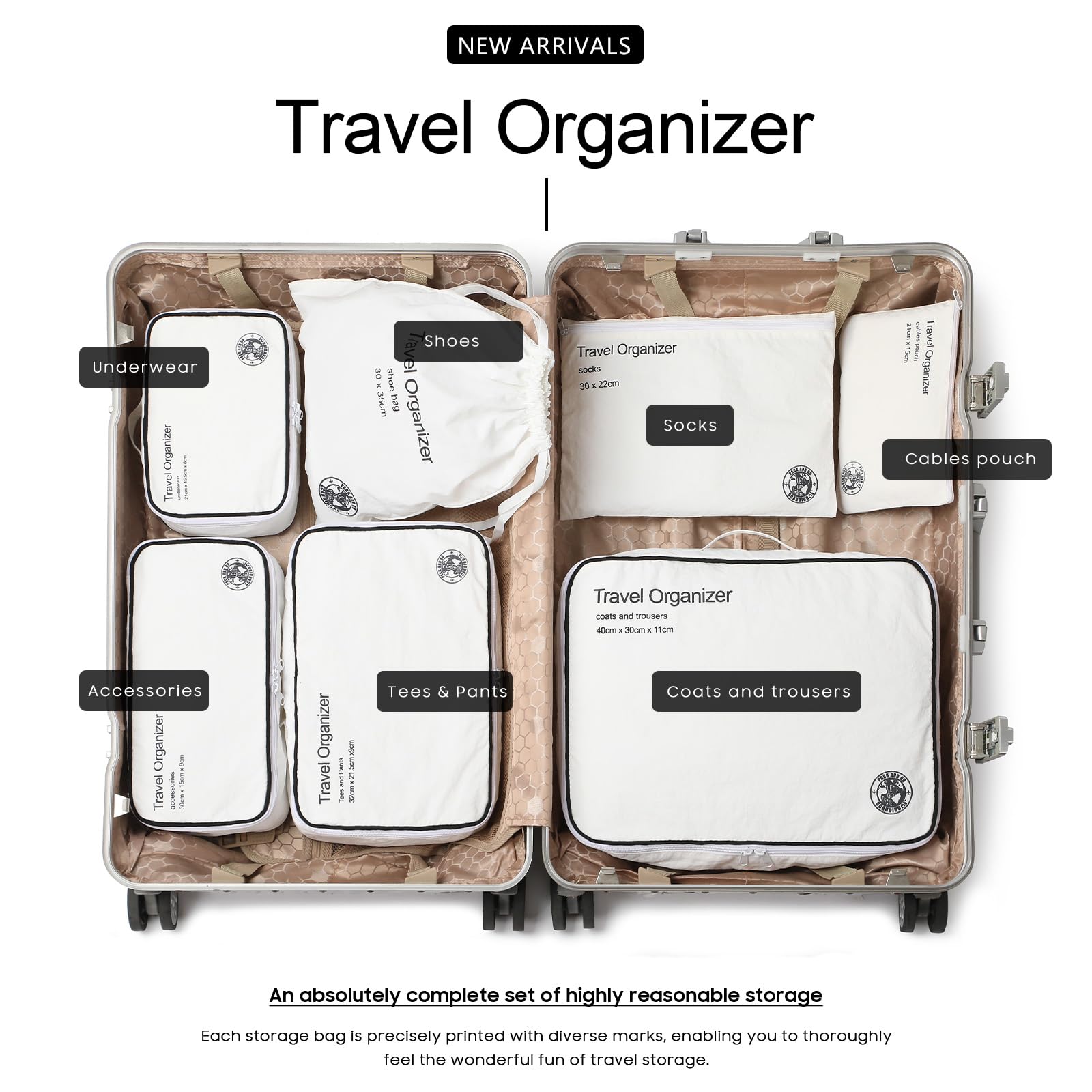 7-Piece Lightweight Packing Cubes Set - Durable & Foldable Luggage Organizer Bags for Travel Accessories (White) | Perfect for Business Trips, Vacations & Weekend Getaways