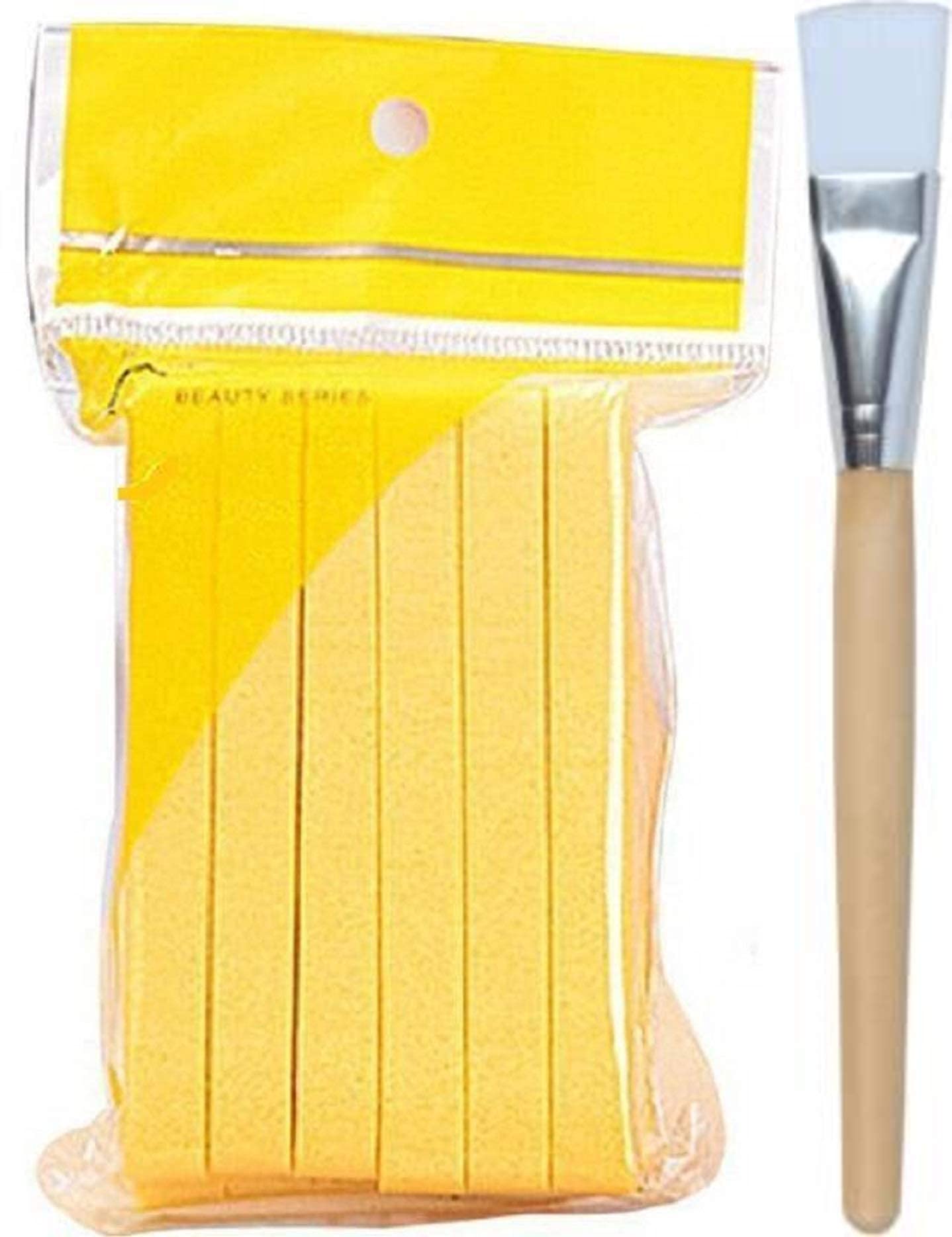 TWIREY 12-Pack Soft Facial Cleansing Sponge Pads & 1 Professional Flat Face Mask Brush - Gentle Exfoliating Wash Puff for Deep Cleansing, Yellow - Perfect for Daily Skincare Routine and Spa Treatments