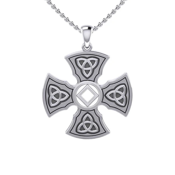 Templar Cross Sterling Silver Recovery Pendant with AA or NA Symbol - Adjustable Chain for 12-Step Programs - Perfect for Sobriety Gifts & Spiritual Jewelry