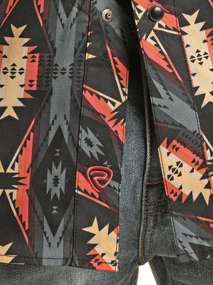 Rock & Roll Denim RRMSOSR08Q Men's Aztec Stripe Woven Snap Button Shirt Peach - Casual Western Style Shirt for Music Festivals & Outdoor Adventures