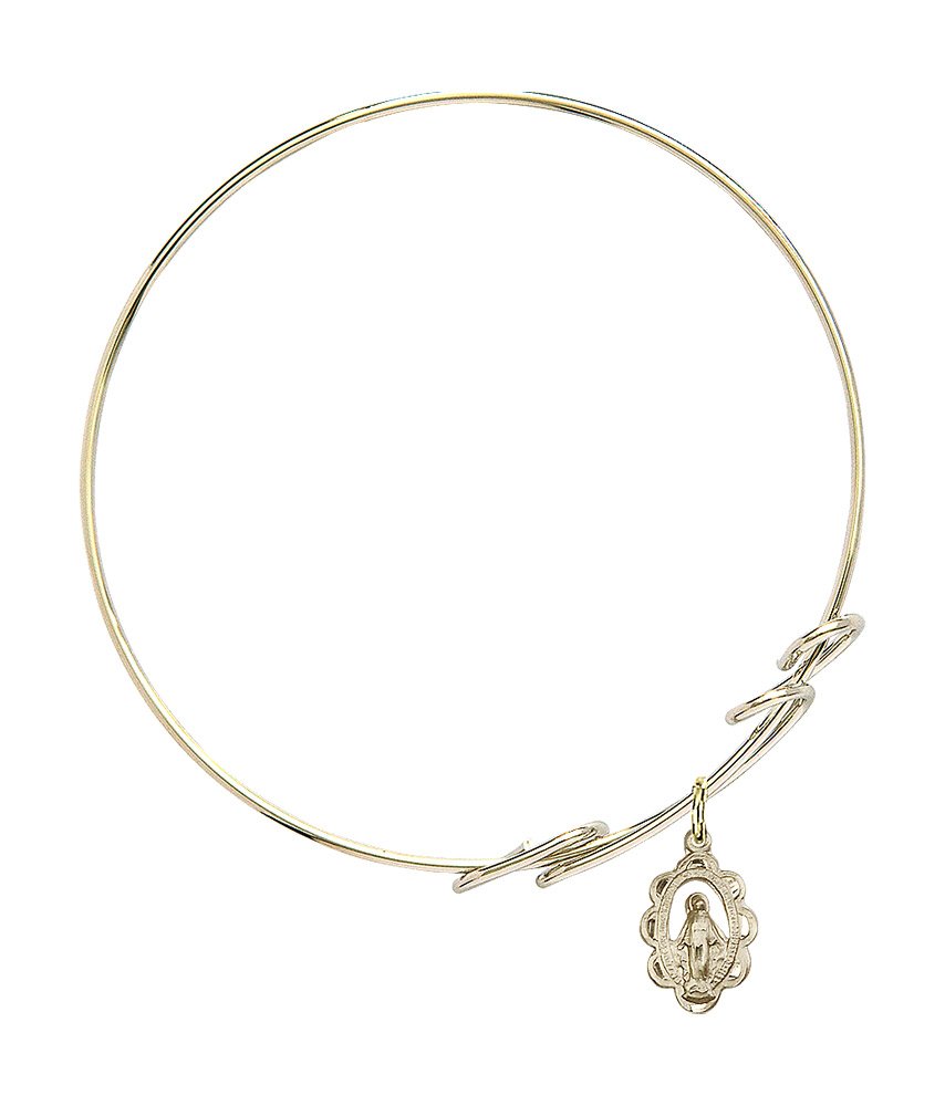 Gold-Filled Round Double Loop Bangle Bracelet with Miraculous Medal - Elegant Religious Jewelry for Women, Perfect for Church, Weddings & Daily Wear