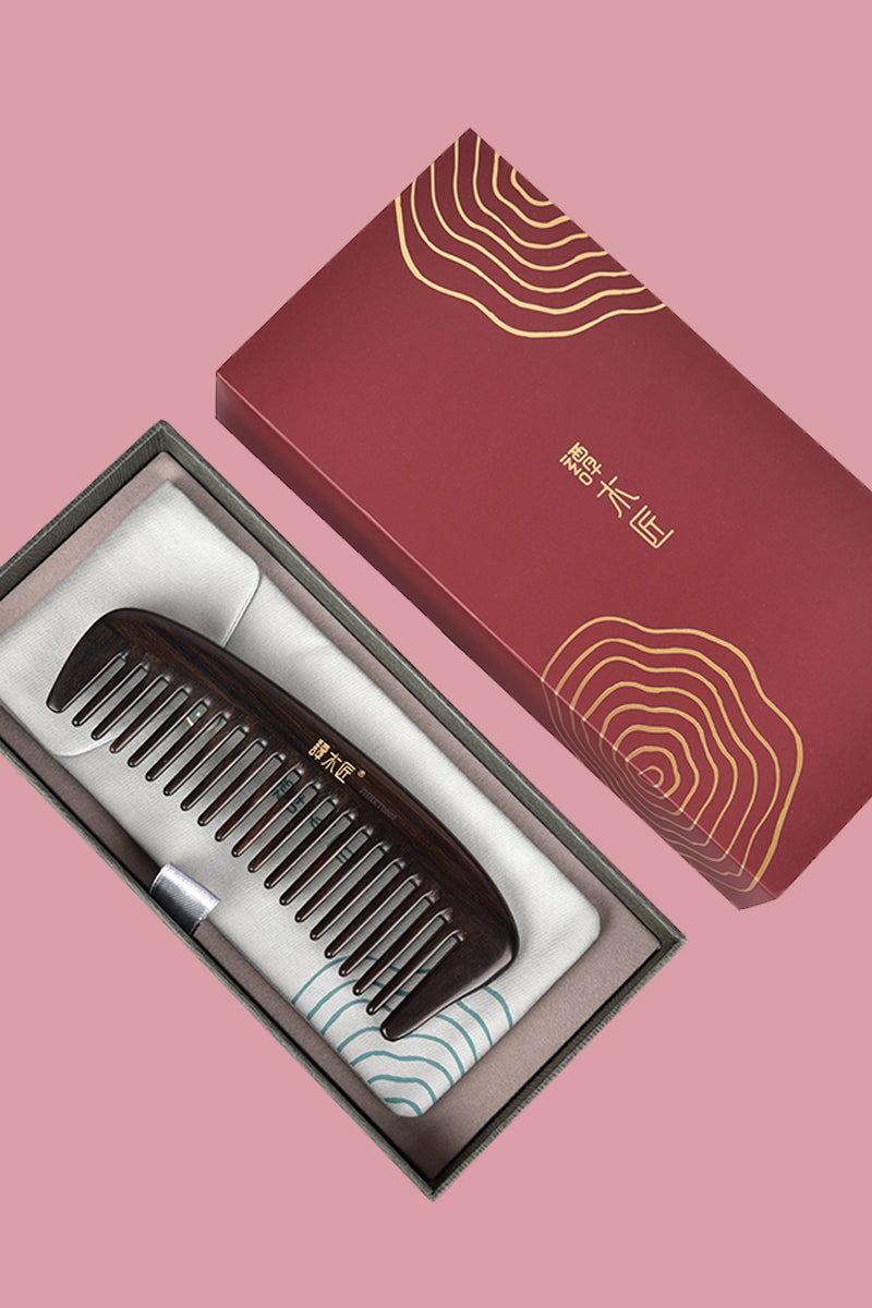 Premium Ebony Wood Wide Tooth Comb for Natural Hair Care - Detangling & Styling for Curly, Thick & Afro Hair Types