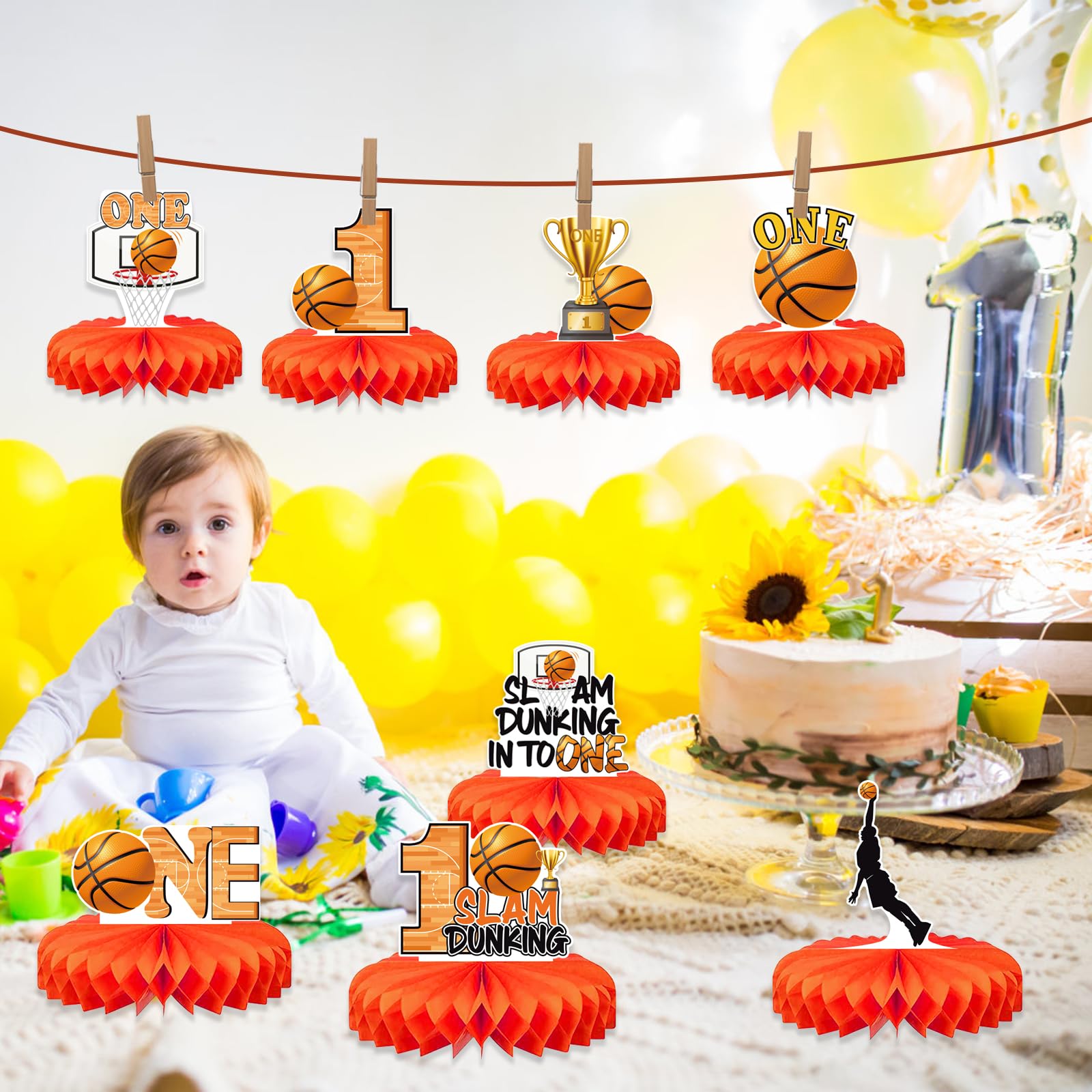 8Pcs Basketball 1st Birthday Decorations - Reusable Centerpieces for Boys' Sports Themed Party