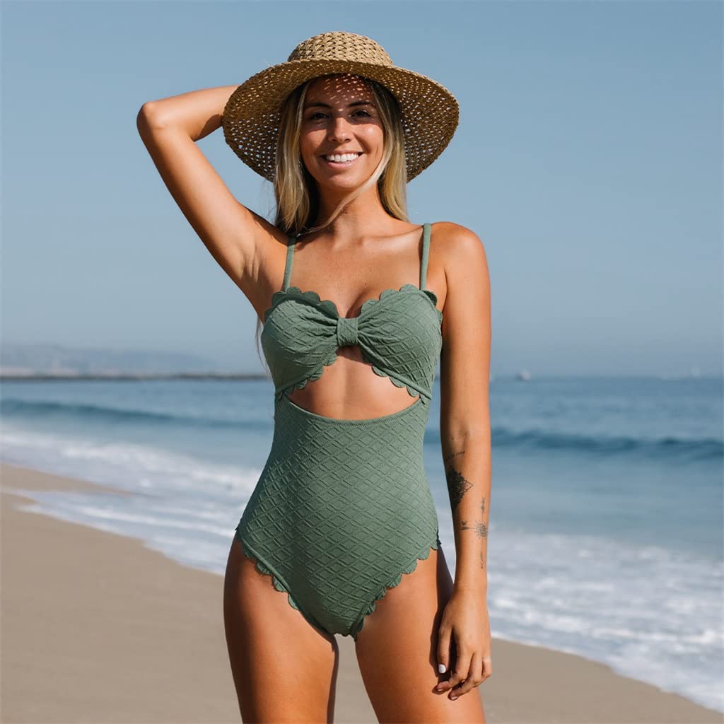 Sexy One-Piece Swimsuit for Women - Slim Fit Solid Green Bathing Suit - Beachwear & Pool Party Essentials - Perfect for Summer Vacations, Swimming, and Beach Outings