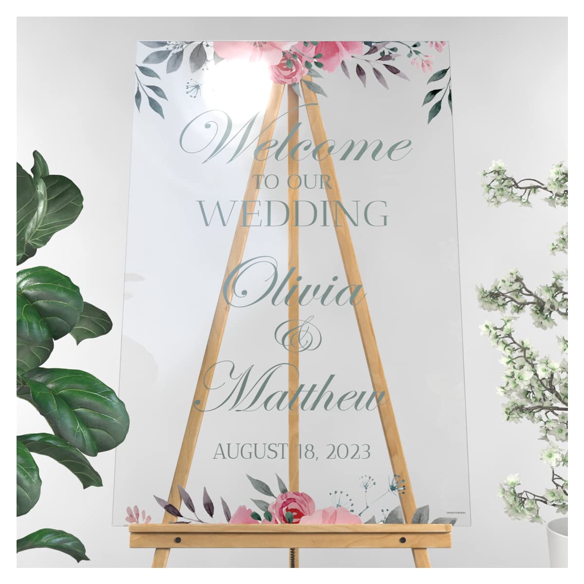 Custom Floral Wedding Welcome Sign for Reception - Personalized PVC Board Sign (11