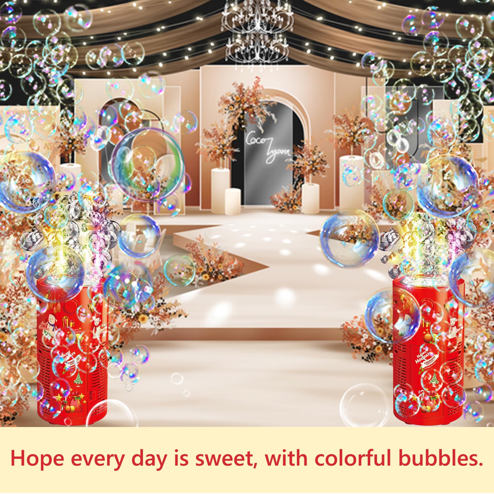 Portable Automatic Bubble Machine with LED Lights & Music - 240ml Bubble Solution Included - Fun Bubble Maker Toy for Kids Outdoor Play, Birthday Parties, Weddings & Christmas Celebrations