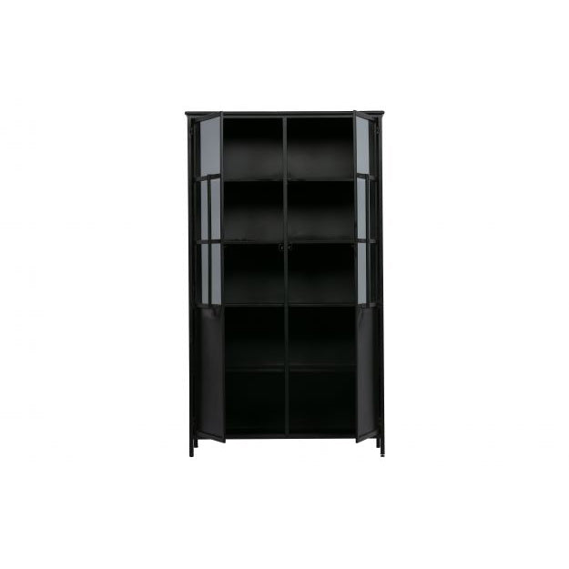 BePureHome Metal Display Cabinet in Black - Modern Glass Showcase for Living Room, Office, or Retail Store Decor