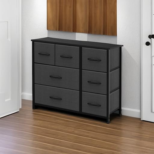 AZL1 Life Concept Dresser Storage Organizer - Large Standing Unit with 7 Removable Fabric Drawers for Bedroom, Office, Entryway, Living Room & Closet - Dark Grey - Perfect for Home Organization & Space Saving Solutions