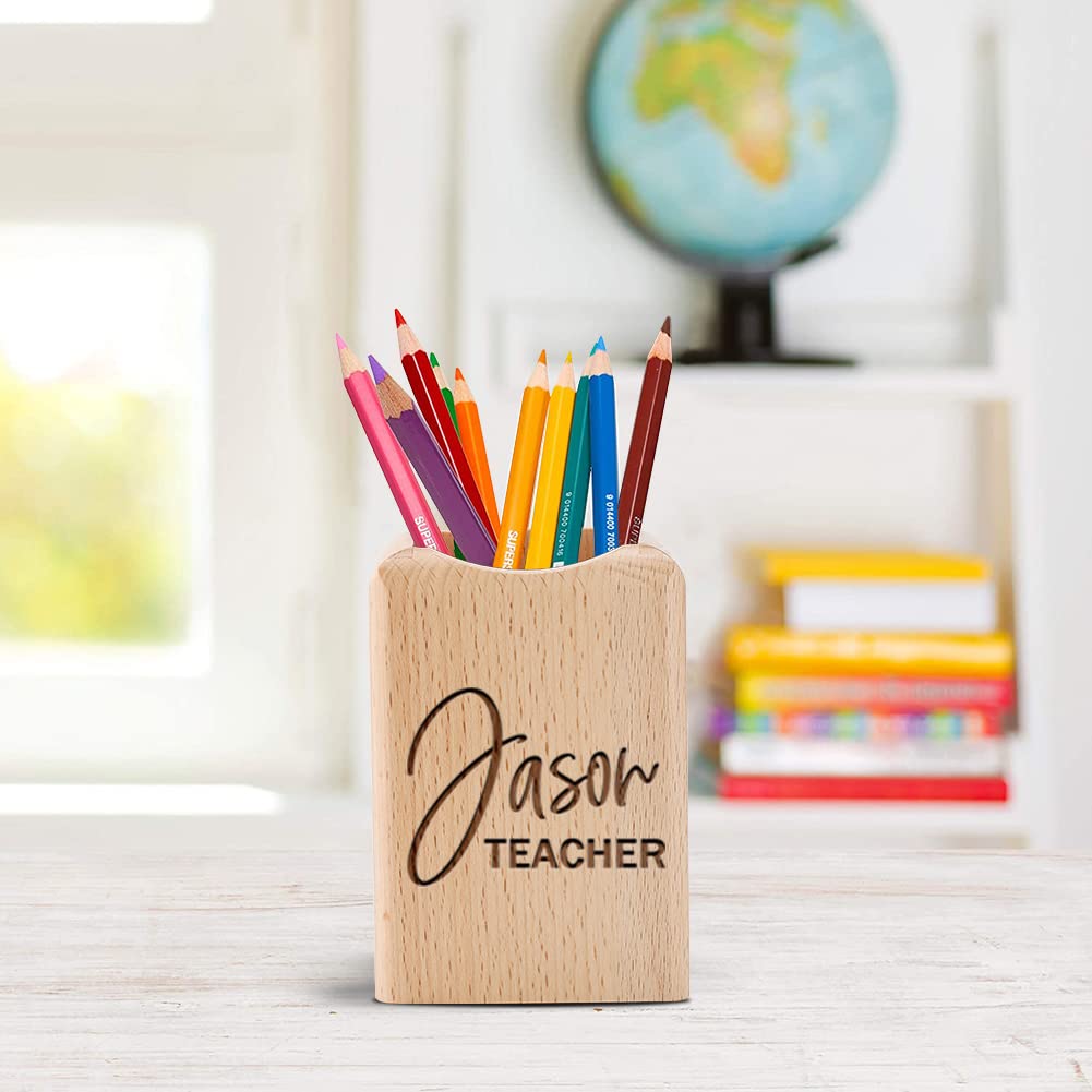 Wooden Pen Holder for Desk - Personalized Pencil Organizer for Home, Office & School