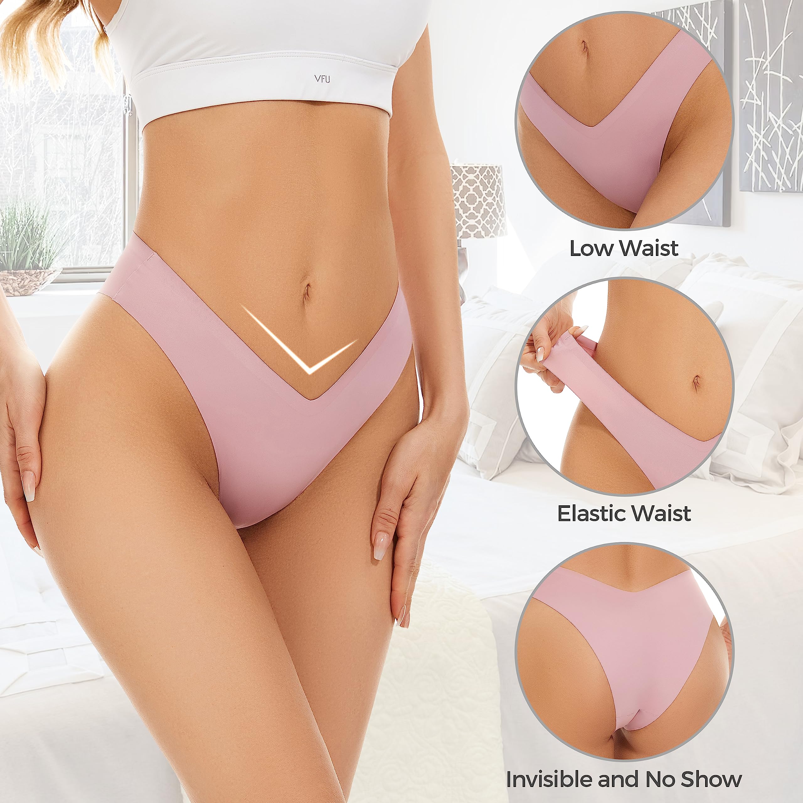 Breathable Seamless Cheeky Underwear for Women - Stretch V-Waist No Show Bikini Panties, Invisible Hipster Underwear (6-Pack, S-XL) - Perfect for Yoga, Workout & Everyday Comfort