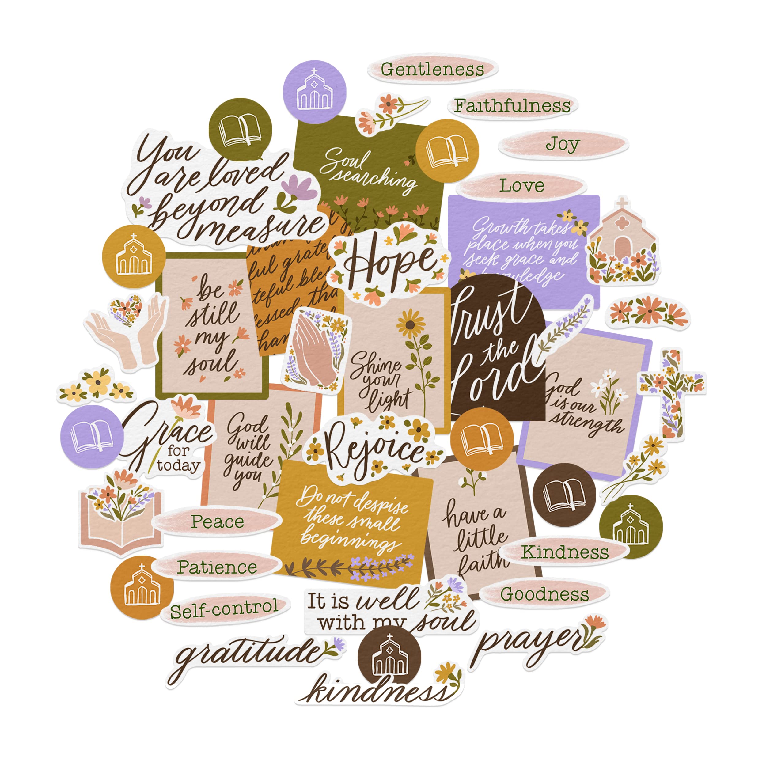 48-Piece Navy Peony Christian Vision Board Stickers - Floral & Minimalist Religious Stickers for Bible Journaling, Christian Planners & Faith-Based Scrapbooking