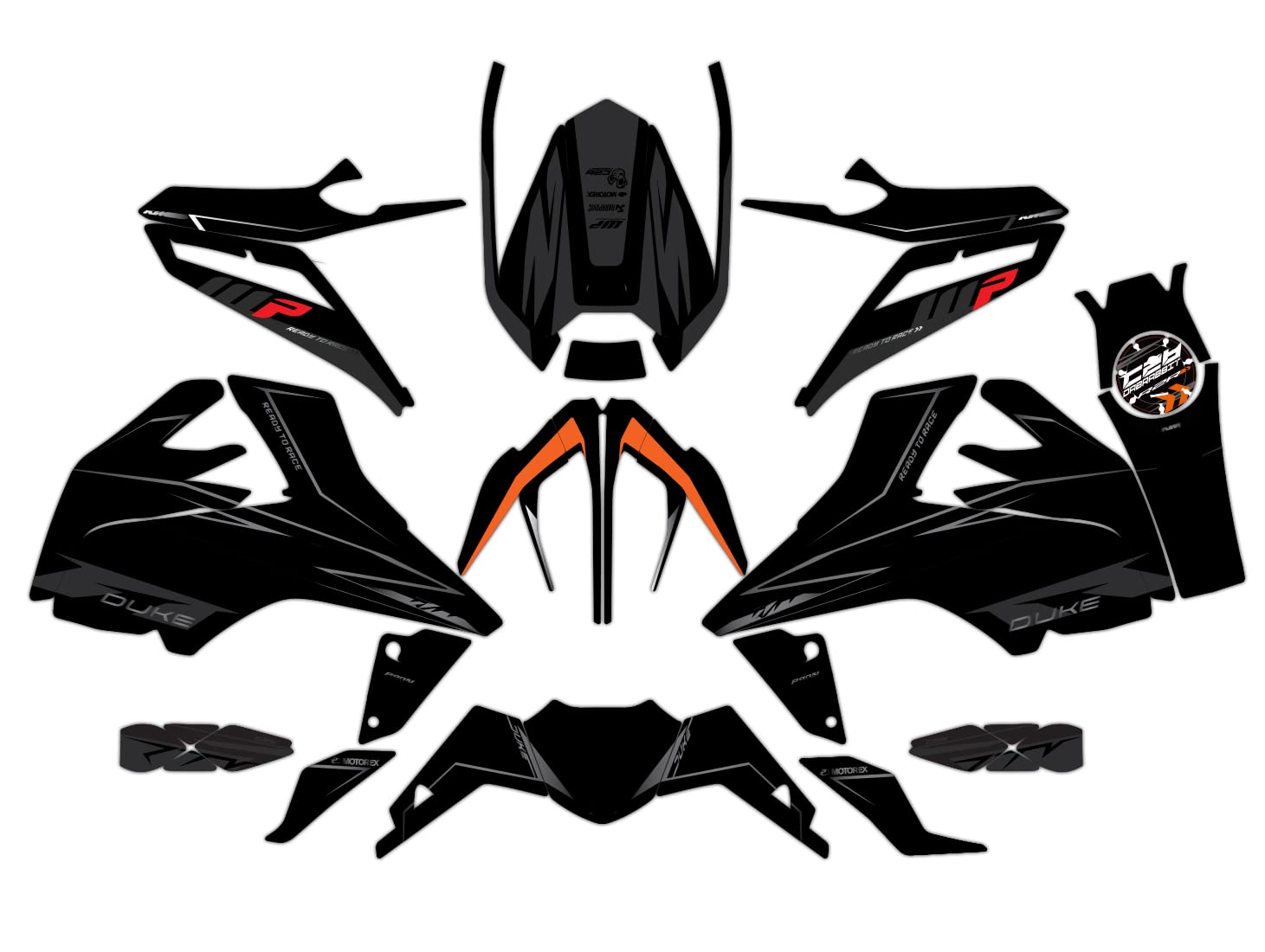 KTM 390 250 125 Duke High-Quality Graphic Decal Kit - RN-BB Glossy Finish - Custom Motorcycle Stickers for Enhanced Style & Protection - Perfect for Racing, Street Riding & Bike Customization
