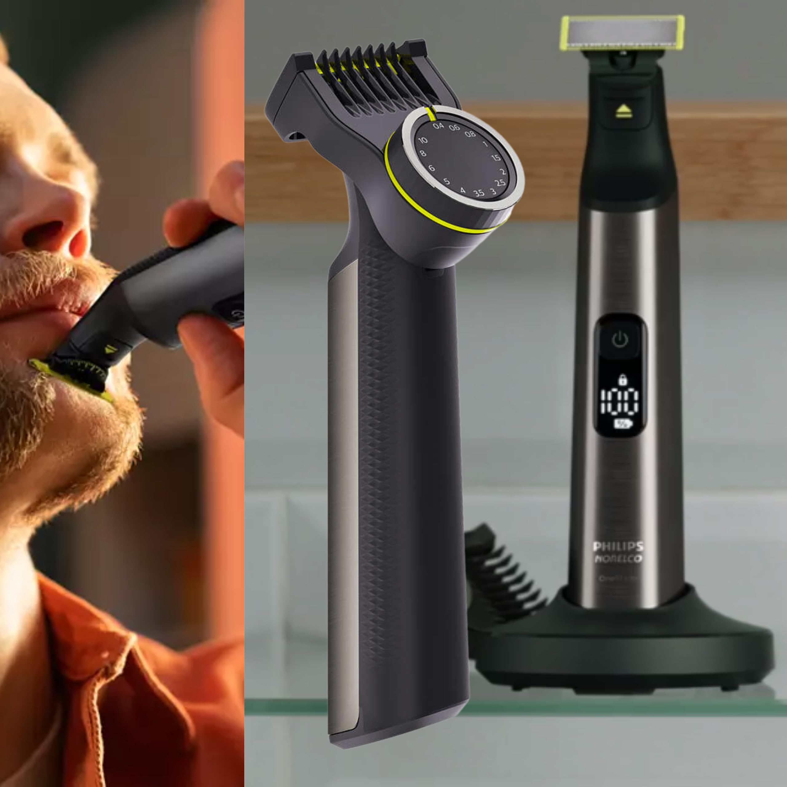 Philips Norelco OneBlade Pro Hybrid Electric Trimmer & Shaver Kit with Charging Stand, Precision Comb & Body Kit (QP6550 + QP610) - 3 Piece Set for Face, Body & Pubic Hair Grooming at Home or Travel