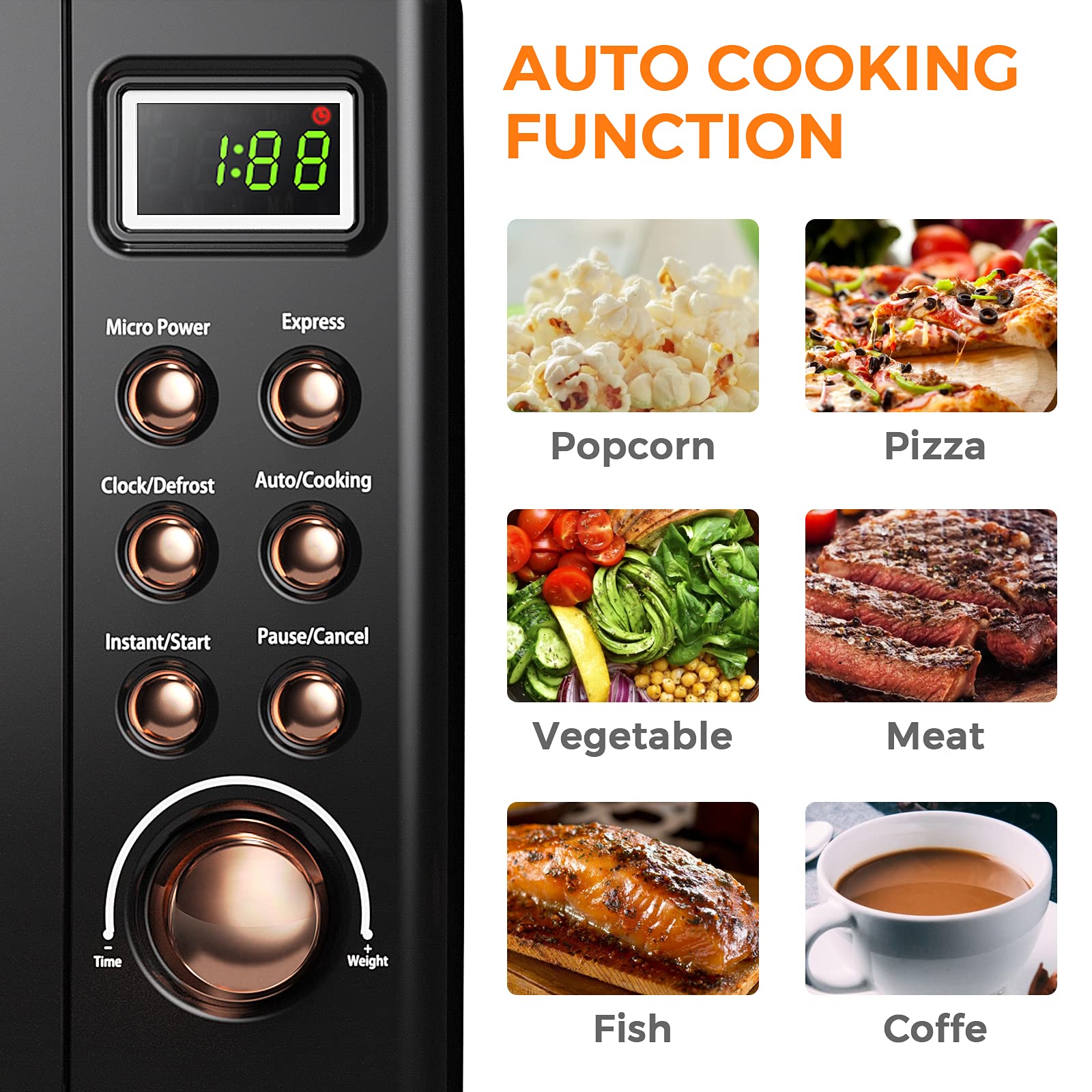 ARLIME 0.7Cu.ft 700W Small Retro Countertop Microwave Oven - 5 Power Levels, Auto Cooking & Defrost Functions, Stainless Steel Interior, LED Display - Perfect for Kitchen, RV, Dorm, Office & Small Spaces (Golden)