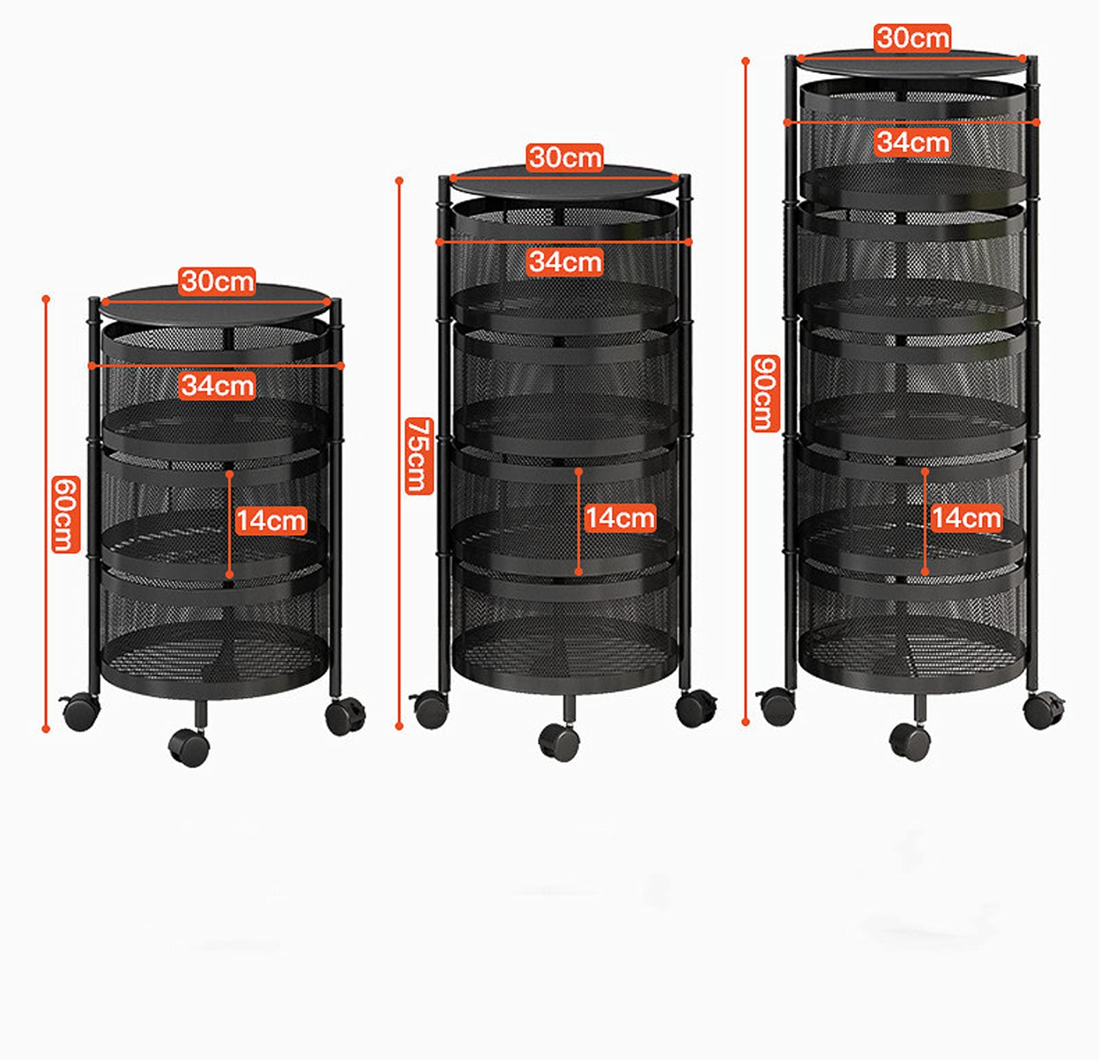 Rotating Kitchen Storage Rack - 5-Tier Black Organizer for Fruits, Vegetables & Household Items - Perfect for Kitchen, Living Room & Bathroom