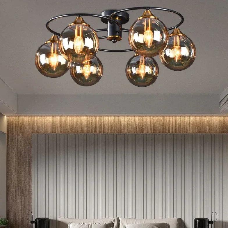 Industrial Glass Flush Mount Ceiling Light - Modern Smoked Glass Fixture for Kitchen, Bedroom, Dining Room & Office Lighting