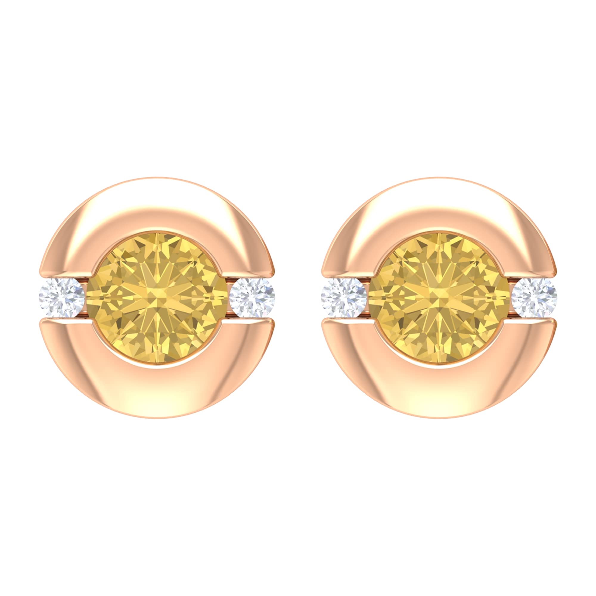 0.50 CT Citrine and Diamond Stud Earrings for Women - 4MM Solitaire Minimalist Screw Back Earrings in 14K Solid Gold - Perfect for Everyday Wear, Gifts & Special Occasions