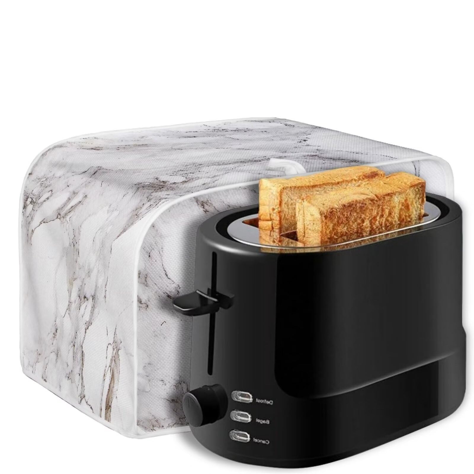 4-Slice Toaster Cover - White Marble Dustproof Protector for Kitchen Bakeware (12.4