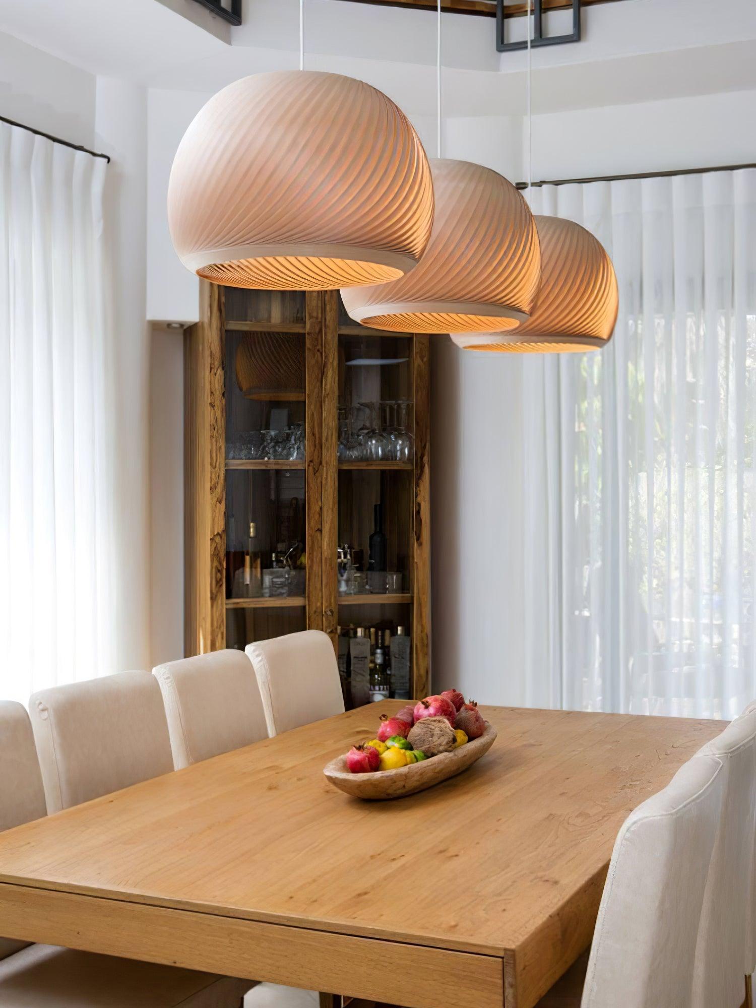 Aurora Whorl Wood Pendant Lamp - Handcrafted Wooden Hanging Light Fixture for Dining Room, Bedroom & Living Room Decor