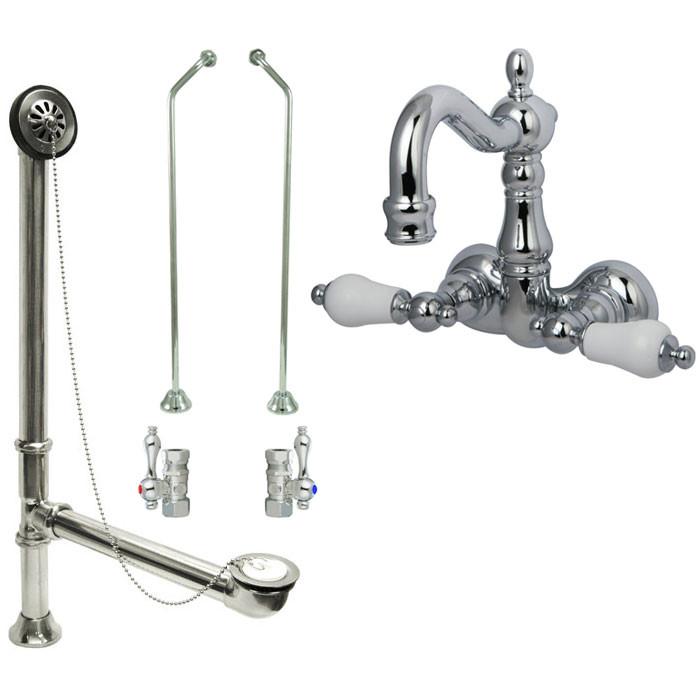 Chrome Wall Mount Clawfoot Tub Faucet Set with Drain Supplies & Stops - CC1076T1 System | Vintage Bathroom Fixture for Classic & Modern Bathrooms