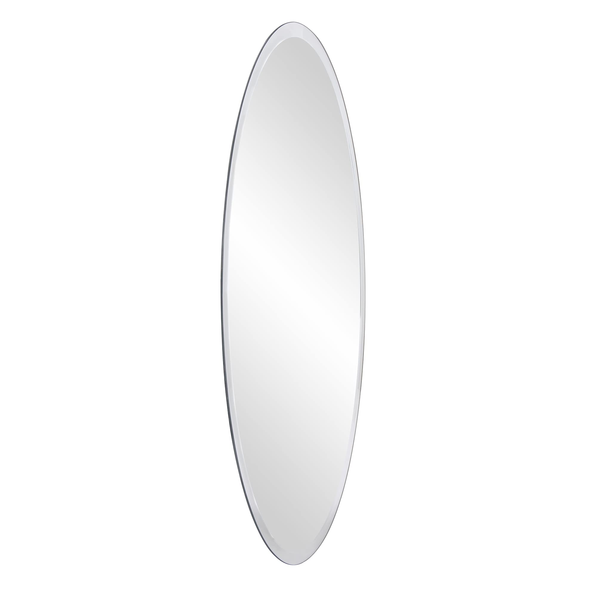 Howard Elliott Frameless Silver Oval Wall Mirror - Elegant Beveled Edge Modern Bathroom Vanity Mirror for Entryway & Bedroom Decor (24x36 Inches) - Perfect for Makeup, Home Decor & Space Illusion