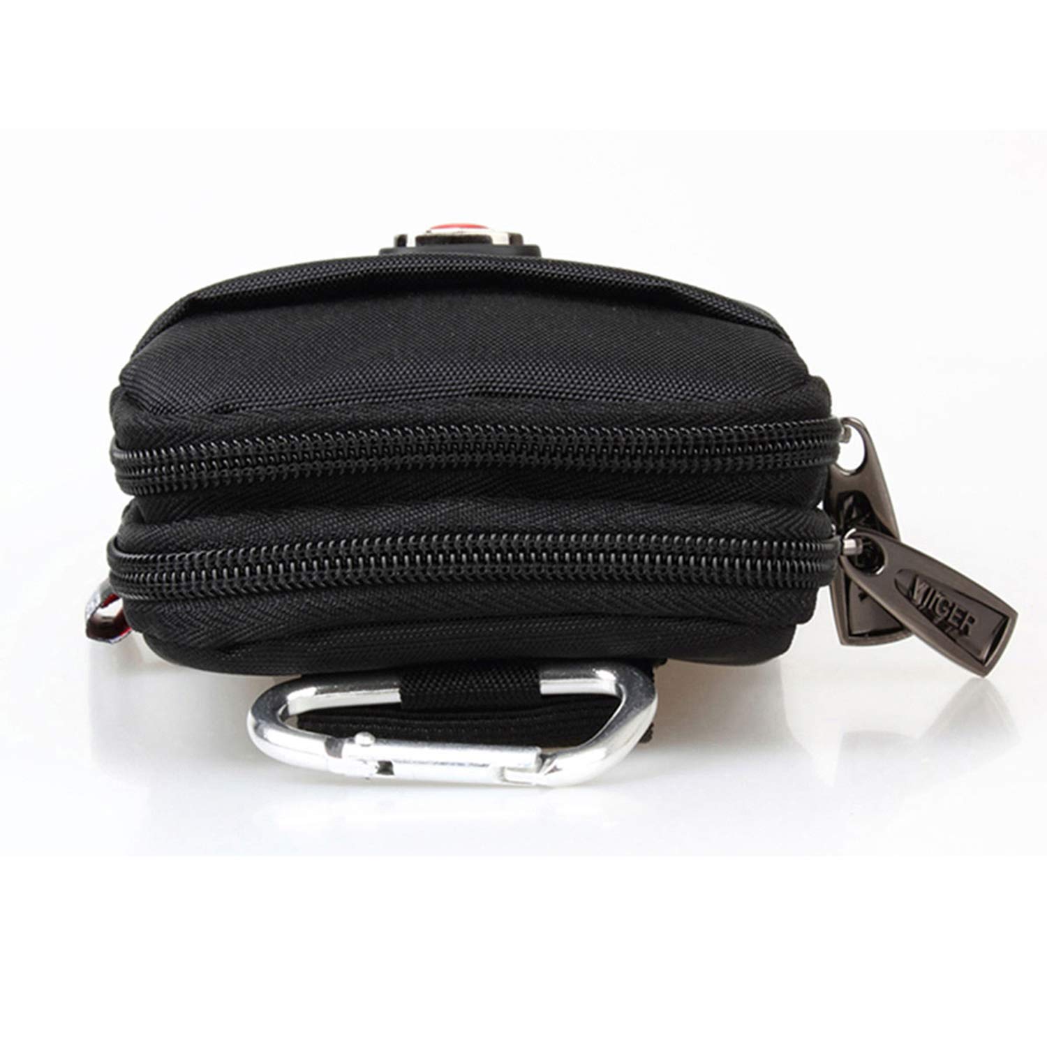 VIIGER Nylon Dual Phone Holster Belt Pouch - Compatible with iPhone 15 Pro Max/16 Pro/S24 - 2 Zipper Pockets & Clip - Black - Perfect for Outdoor Activities, Work & Travel