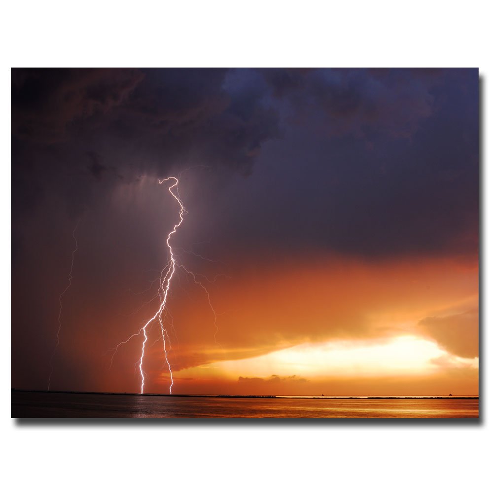 Trademark Fine Art Kurt Shaffer Lightning Sunset VI Canvas Wall Art Print - 24x32 Inches - Stunning Sunset Landscape Painting for Living Room, Bedroom & Office Decor