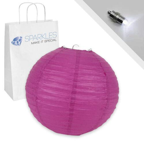 100 Pcs 6 Inch Fuchsia Chinese Paper Lanterns with LED Lights - Decorative Hanging Lanterns for Wedding, Party, Garden, Festival & Home Decor