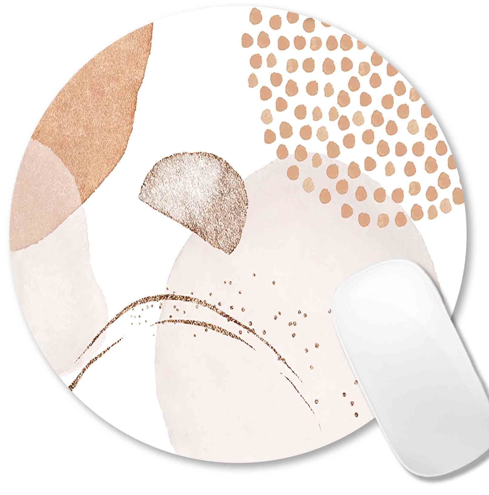 IMAYONDIA Round Abstract Mouse Pad - Pink Beige Gold Luxury Wireless Mouse Pad with Non-Slip Rubber Base for Laptop, Computer, Travel | Small Circular Pastel Cute Design for Women & Kids | Perfect for Office, Home, Gaming and School Use