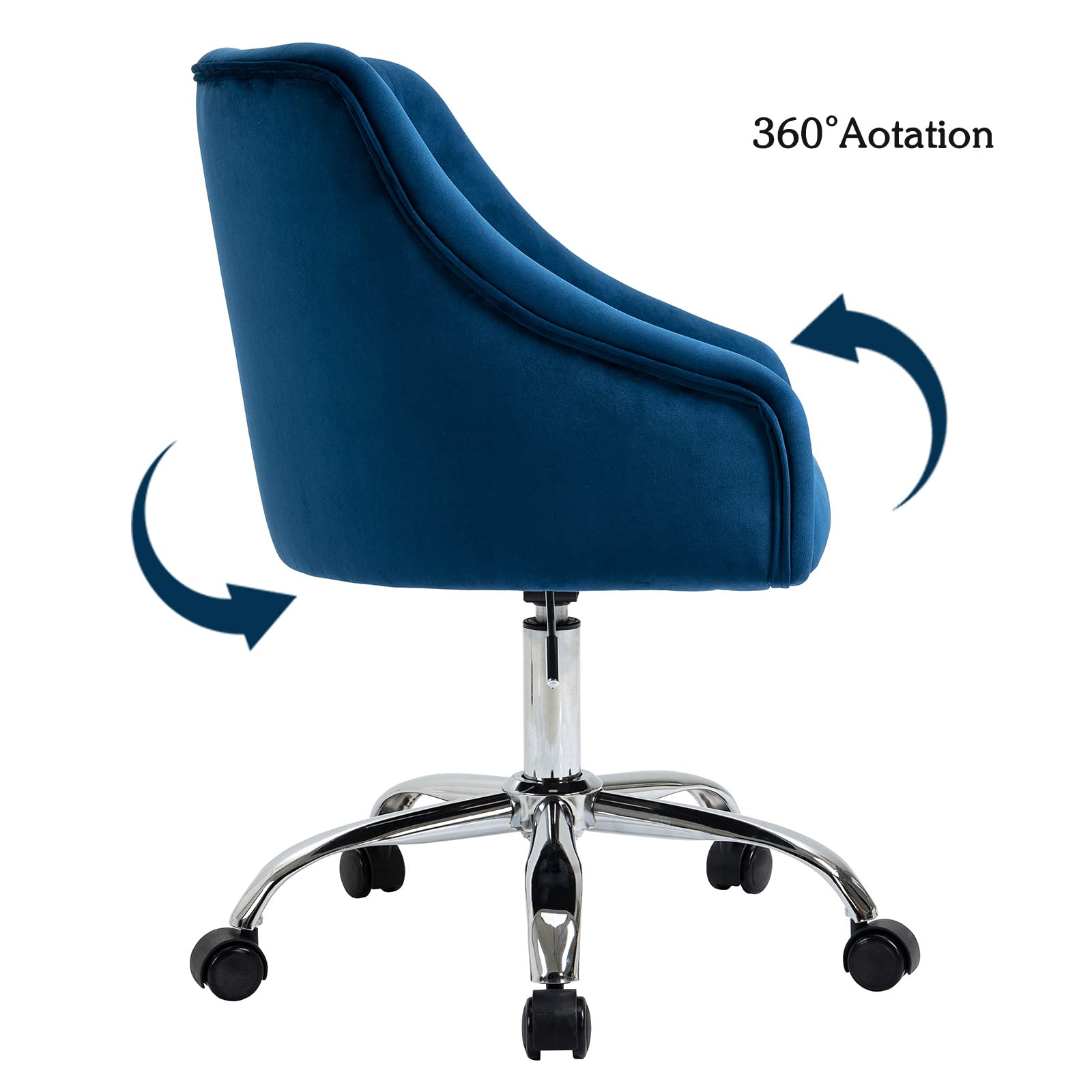 ATTICA Modern Velvet Office Chair - Adjustable Height Mid-Back Task Chair for Home Office, Computer Desk, Gaming & Study - Navy Blue Ergonomic Swivel Chair with Comfortable Seat Cushion