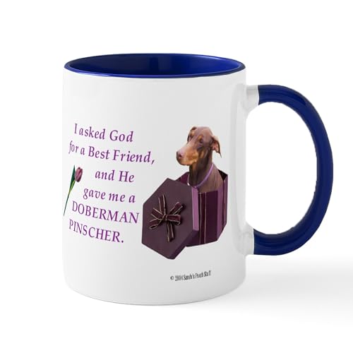 White/Navy Inside - Doberman Pinscher (Rust & Red, Natural Ears) Mug