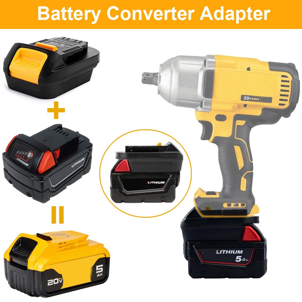 Milwaukee M18 to Dewalt 20V Battery Adapter Converter - Compatible with Dewalt Power Tools - Lithium Battery Adapter for Drills, Saws & Power Tools - Workshop & DIY Projects
