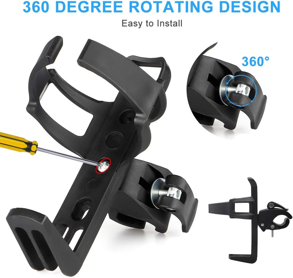 360° Adjustable Bicycle Water Bottle Cage Holder - Universal Bike Drink Holder for Cycling, Strollers & Walkers (Black) | Stay Hydrated During Rides, Jogging & Outdoor Activities