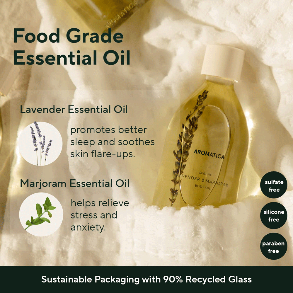 AROMATICA Serene Body Oil with Lavender & Marjoram - 100ml Natural Relaxing Massage Oil for Stress Relief & Better Sleep