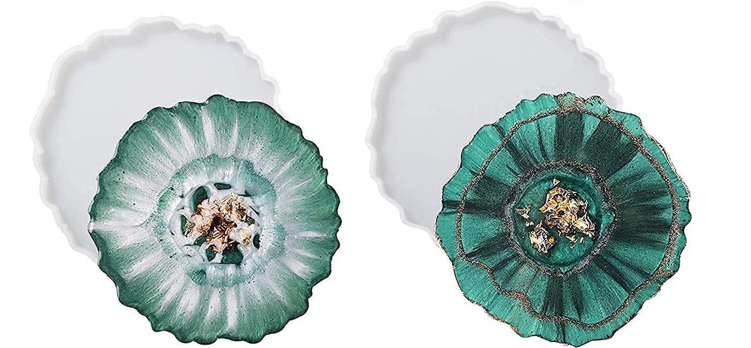 SNOOGG 4 Inch Agate Shape Epoxy Resin Molds - 2 Piece Set for DIY Coasters, Cup Mats, Photo Displays, Mantra Frames & Home Decor - Perfect for Crafting, Gift Making & Creative Projects