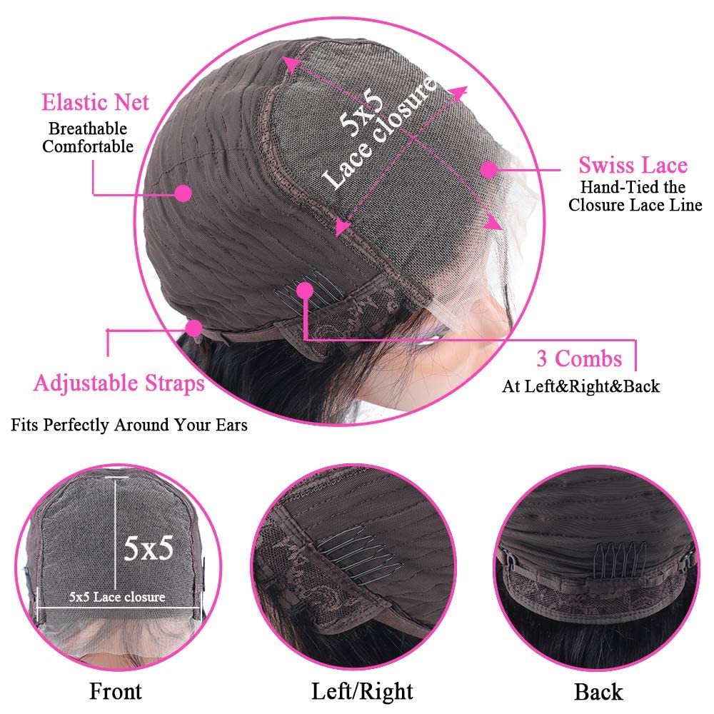 5x5 HD Lace Closure Wigs Human Hair Deep Wave - 10A Grade 180% Density Glueless Lace Front Wigs for Black Women - Pre Plucked Hairline with Baby Hair 18 Inch - Perfect for Daily Wear, Parties, and Special Occasions