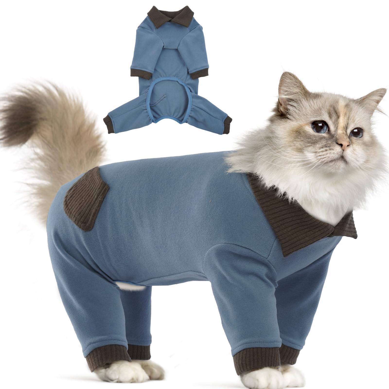 Professional Cat Recovery Suit & Soft Kitten Pajamas - Post-Surgery Onesie for Male/Female Cats | Anti-Shedding Cat Shirt Outfit | Comfortable Sticky Hair Cat Clothes (Blue) - Perfect for Post-Op Care, Grooming & Daily Wear