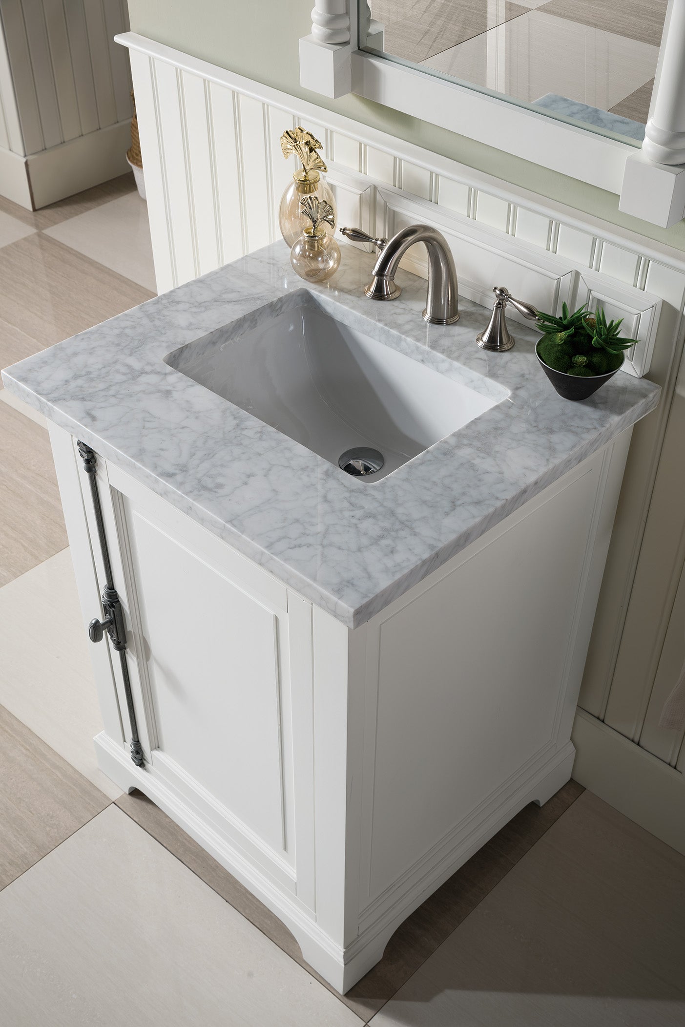 Providence 26 Inch White Bathroom Vanity with 3CM Carrara Marble Countertop - Perfect for Modern Master Bath & Powder Room Remodels