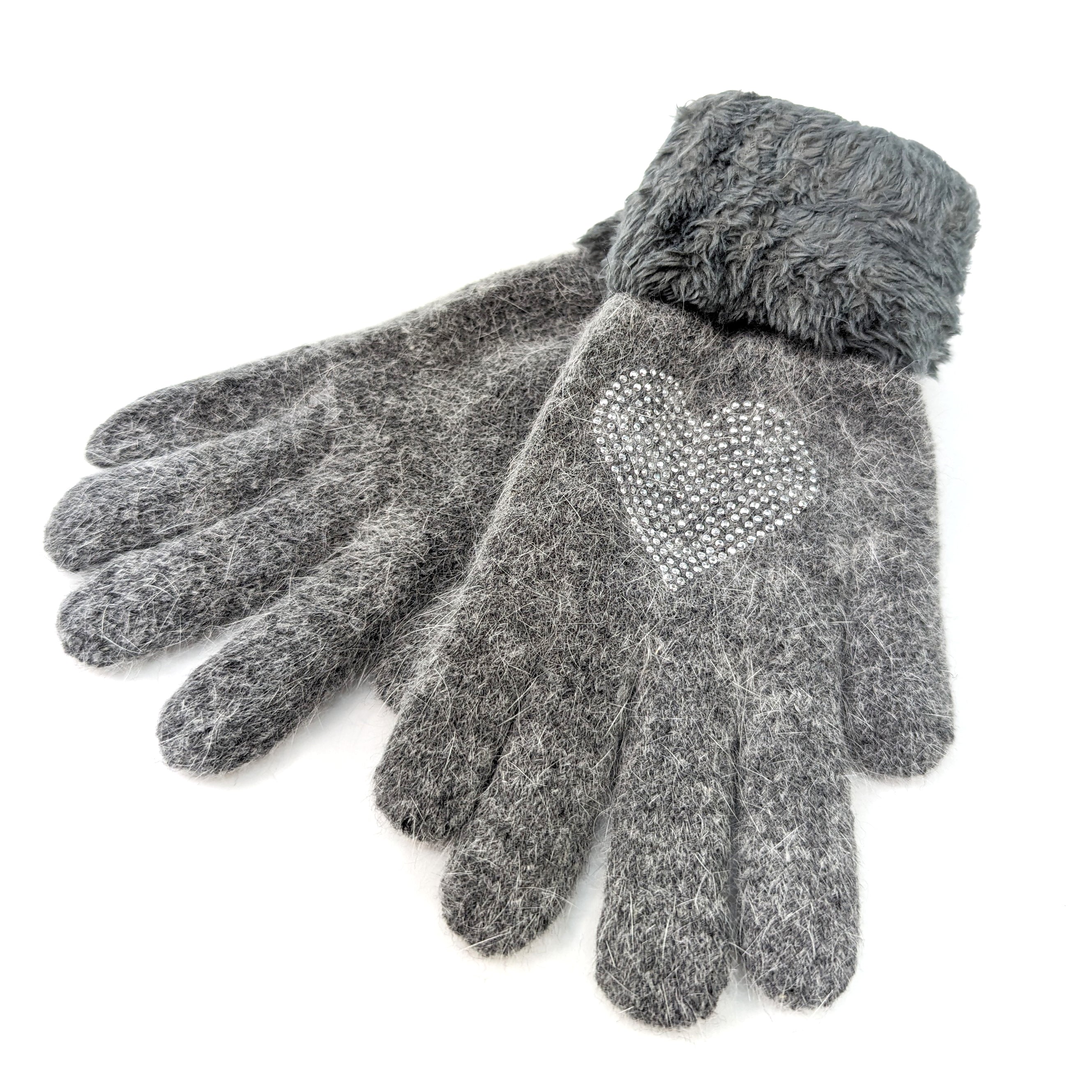 Cozy Grey Heart Faux Fur Gloves - Winter Fashion Accessories for Women, Valentine's Day Gift, Cold Weather Hand Warmers