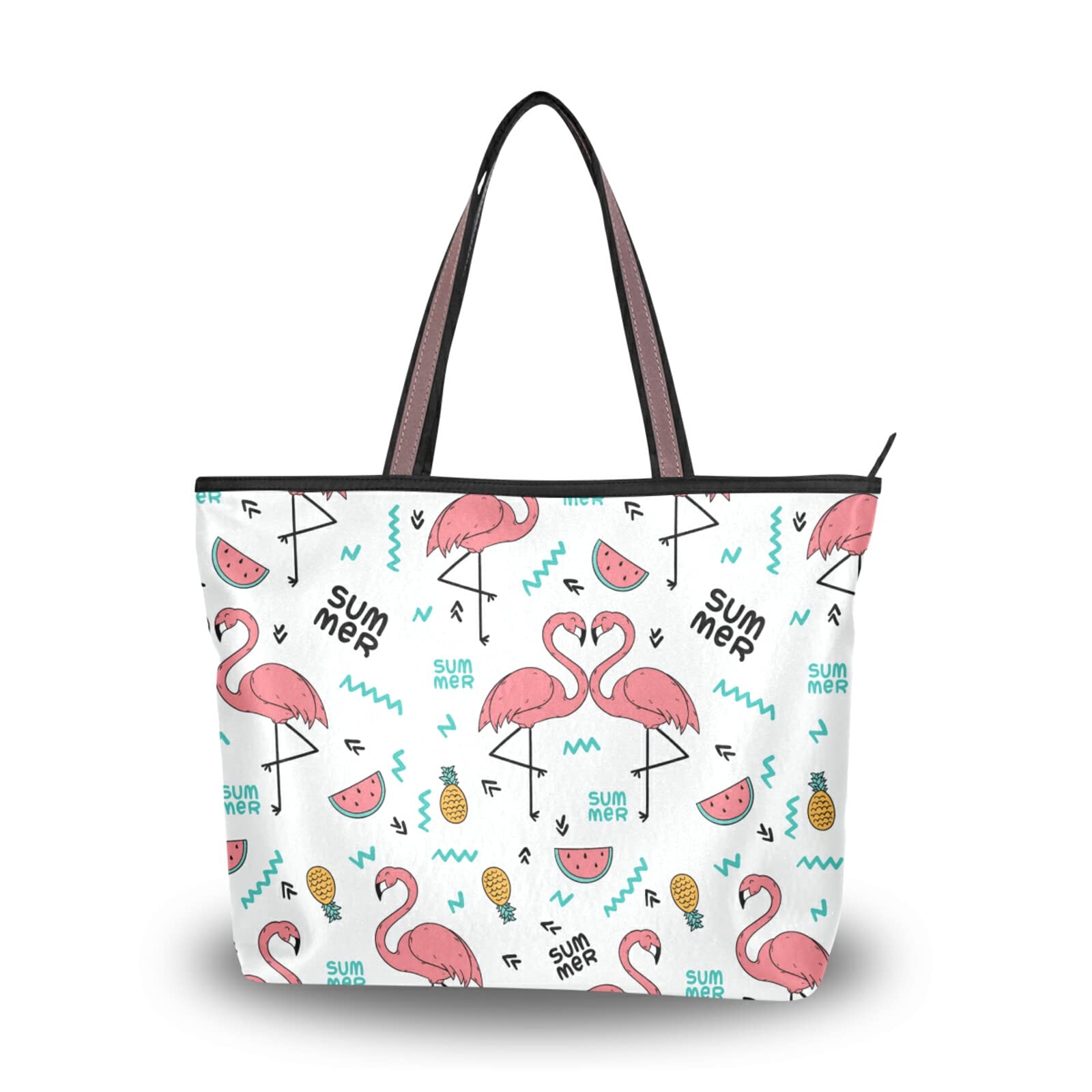 Stylish Flamingo with Fruit Tote Bag for Women - Reusable Shoulder Handbag, Beach & Travel Tote - Perfect for Summer Outings, Grocery Shopping & Vacation Essentials