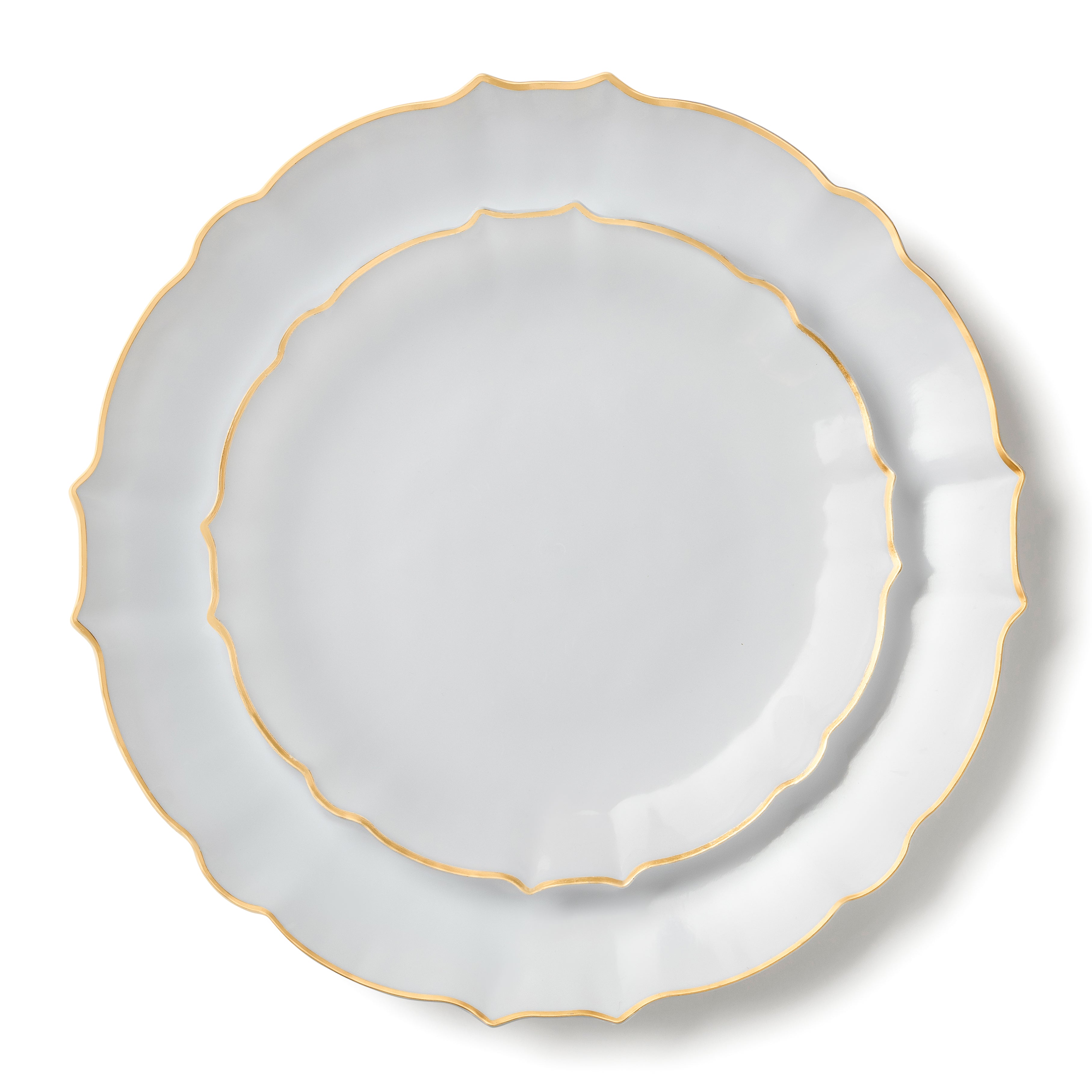 32-Piece White and Gold Round Plastic Dinnerware Set - Elegant Disposable Plates, Forks, Knives & Spoons for 16 Guests - Perfect for Weddings, Parties, and Special Events
