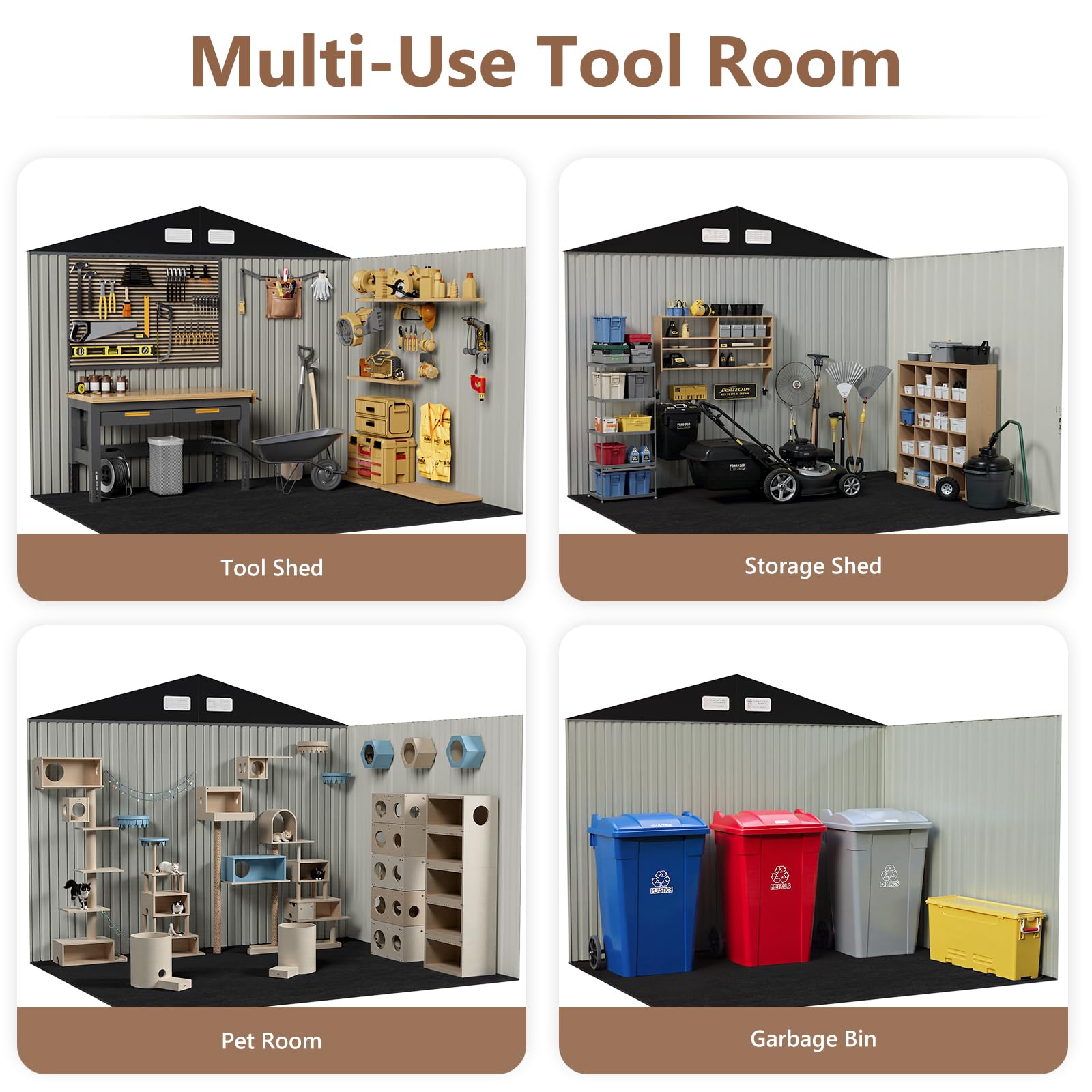 10x8 FT Outdoor Metal Storage Shed - Waterproof Garden Tool Shed with Lockable Doors & Air Vent | Durable Backyard Storage Building for Lawn Equipment, Gardening Tools & Seasonal Items
