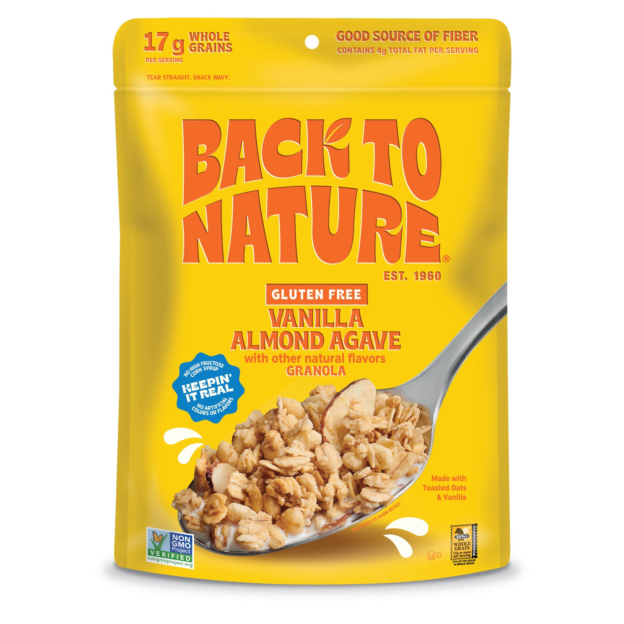 Back to Nature Granola Cereal - Gluten Free, Non-GMO, Vegan Snacks with Whole Grain Rolled Oats - Vanilla Almond Agave Flavor, 11oz (6 Pack) | Healthy Breakfast & On-the-Go Snack for Adults & Kids