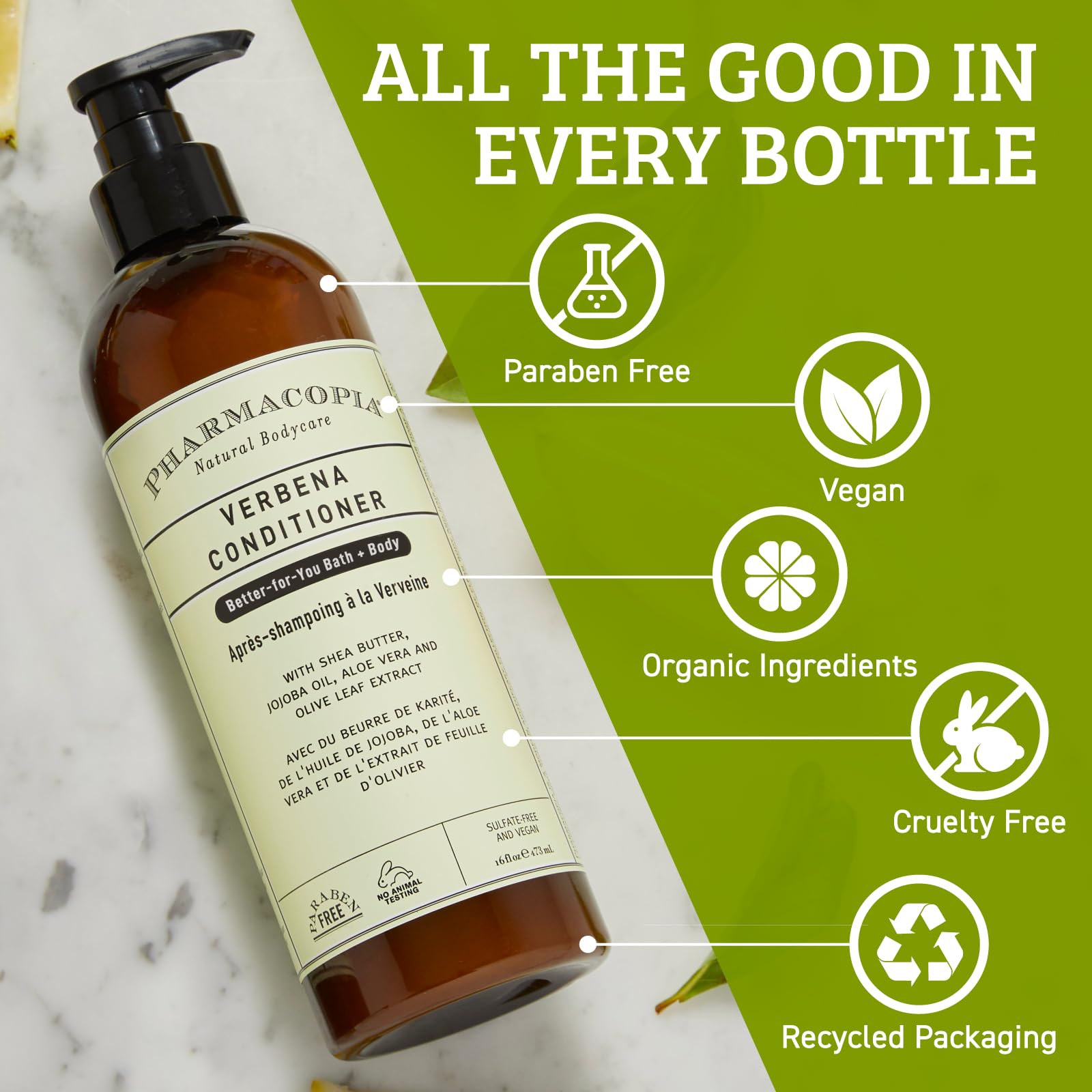 Pharmacopia Verbena Conditioner - Natural Scalp Moisturizer for Dry Hair, Vegan & Cruelty-Free Hair Care with Shea Butter, Aloe Vera, Jojoba Oil & Olive Leaf Extract | Detangling Treatment for Soft, Smooth Hair | Perfect for Daily Use & Color-Treated Hair, 16 oz
