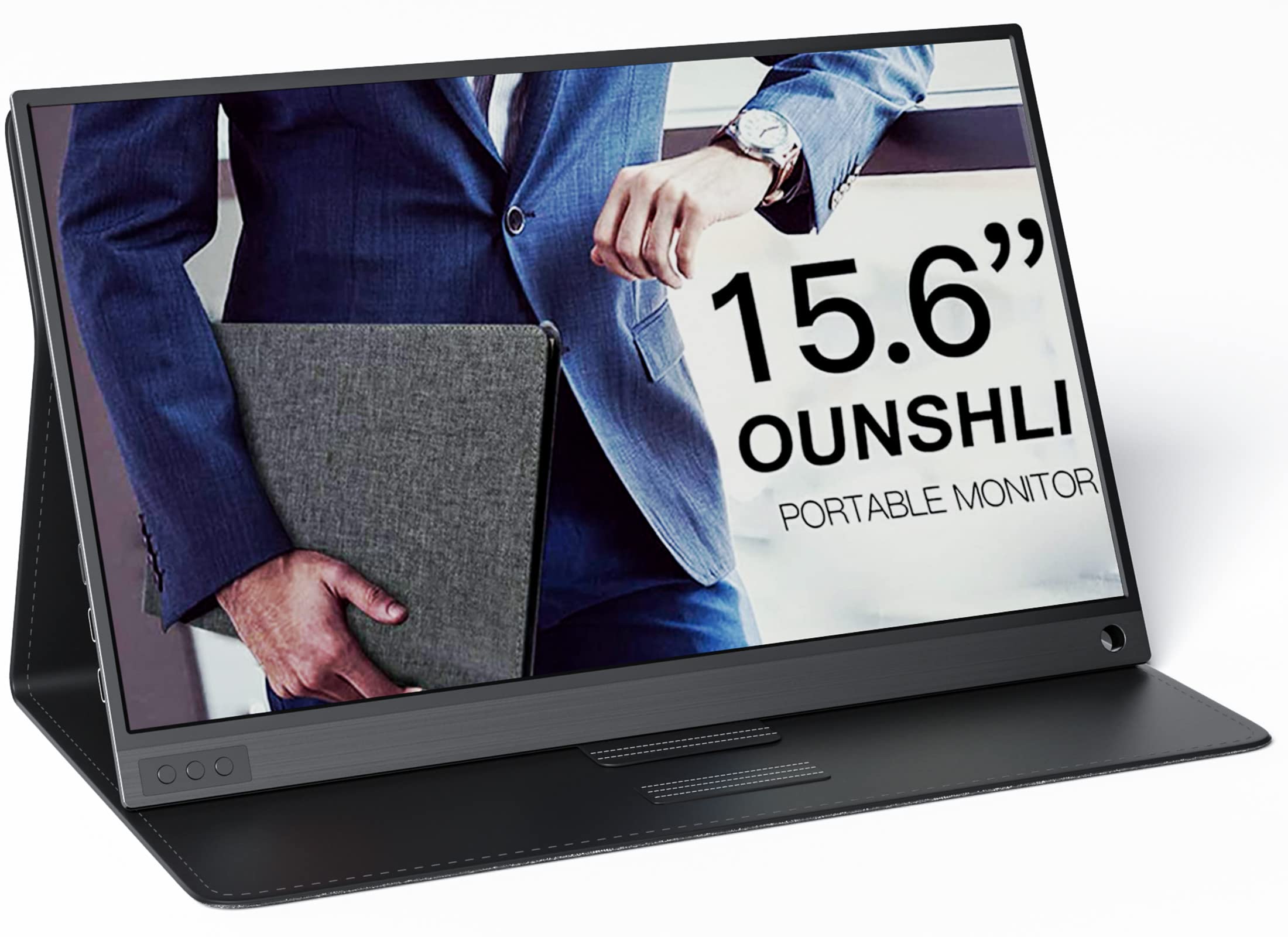 OUNSHLI 15.6 Inch Portable Monitor - Full HD 1080P USB-C HDMI Laptop Second Screen with Built-in Speakers | Travel Monitor for MacBook Pro, PS4, PS5, PC | Includes Smart Cover & Screen Protector | Perfect for Remote Work, Gaming & Business Travel