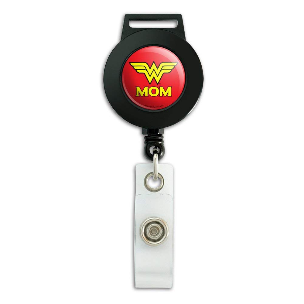 Wonder Woman Wonder Mom Logo Lanyard Retractable Reel Badge ID Card Holder - Premium Teacher Nurse Office Work ID Badge Reel with Keychain - Perfect for Teachers, Nurses, Conventions & Corporate Events